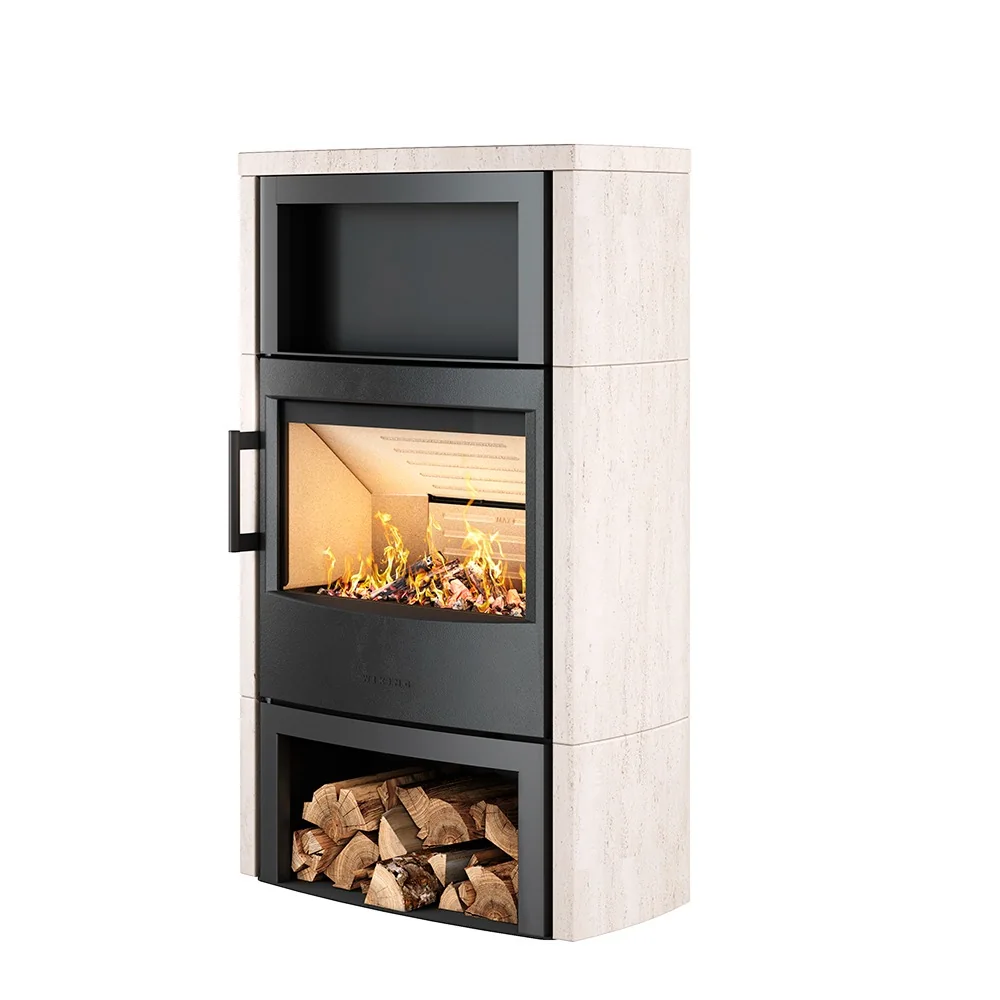 WIKING Maxi 6 with wood store & natural stone cladding, white