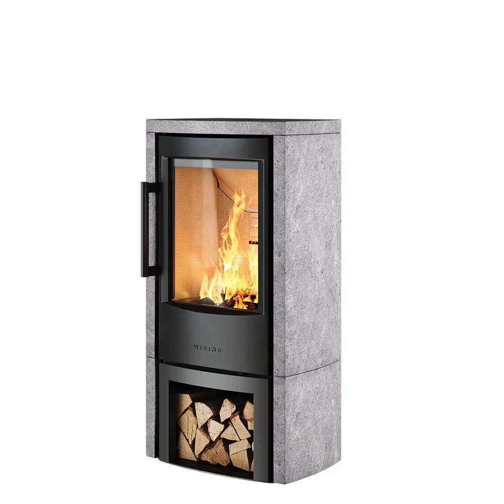 WIKING Miro 4+ with wood store & natural stone cladding